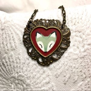 Adorable hand painted Fox in a heart necklace